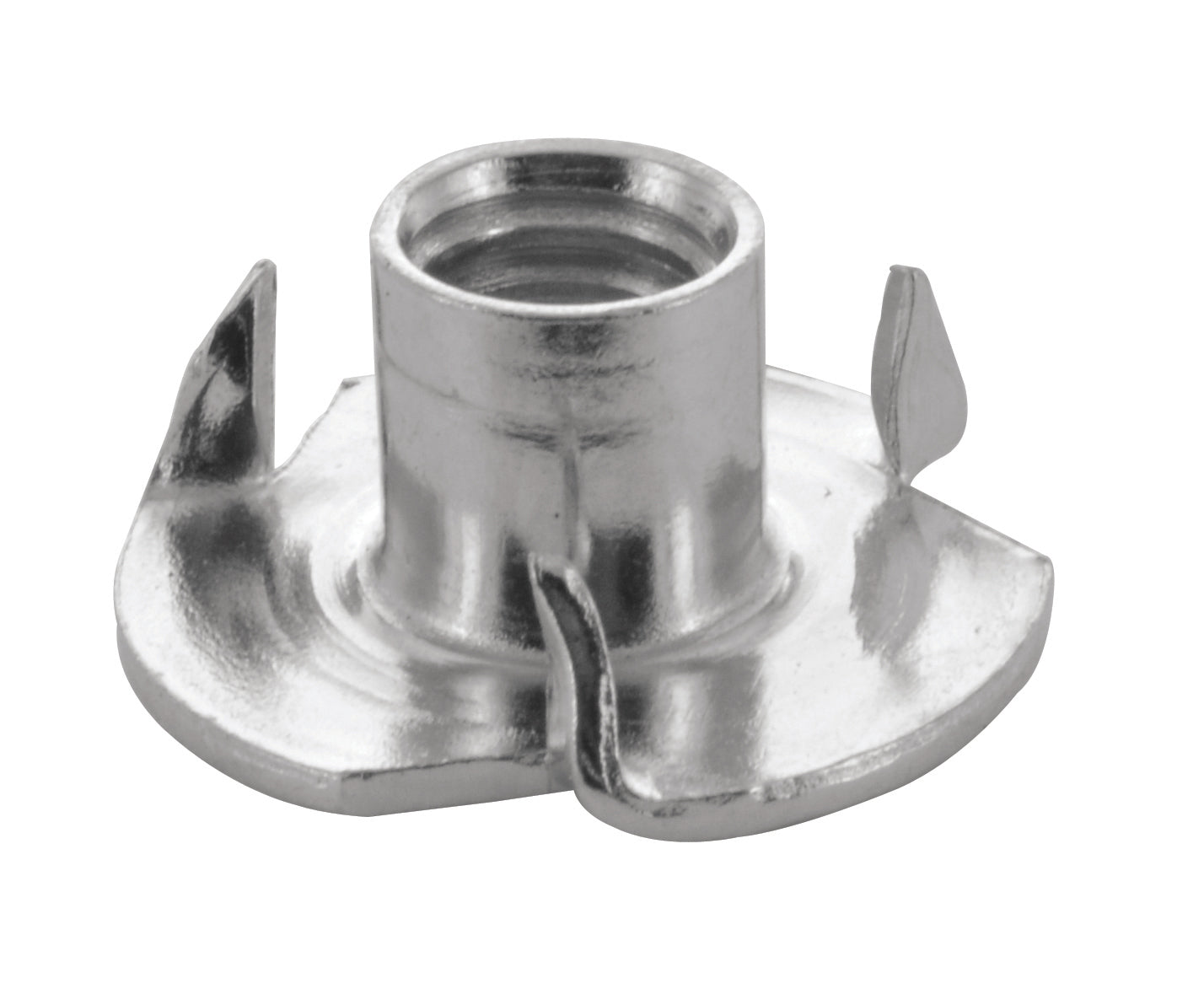 1/4-20 Coarse 4 Prongs Zinc Plated Steel Straight Barrel T-Nut.