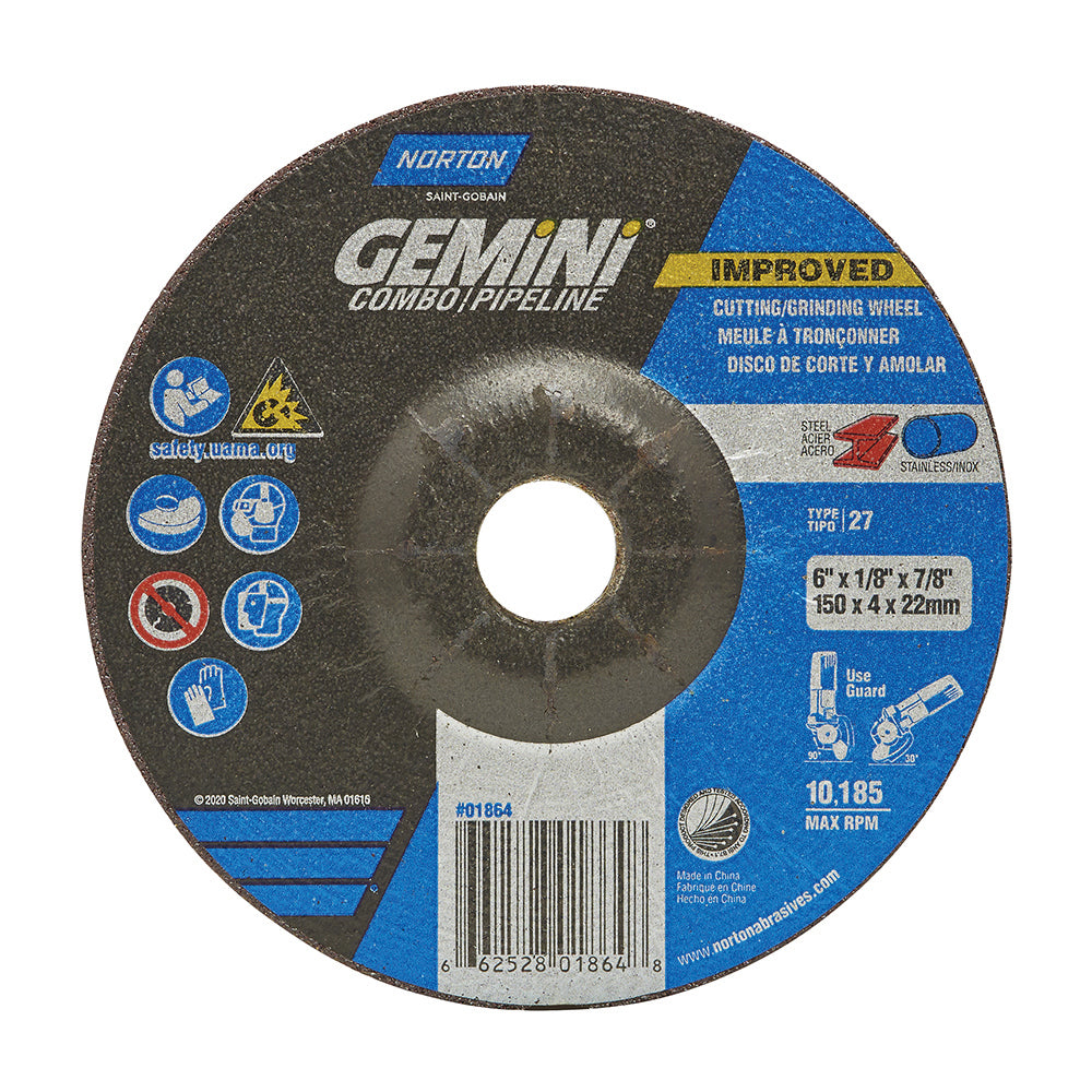 Gemini A AO Type 27 Grinding and Cutting Wheel - 4-1/2X1/8X7/8 ARBOR