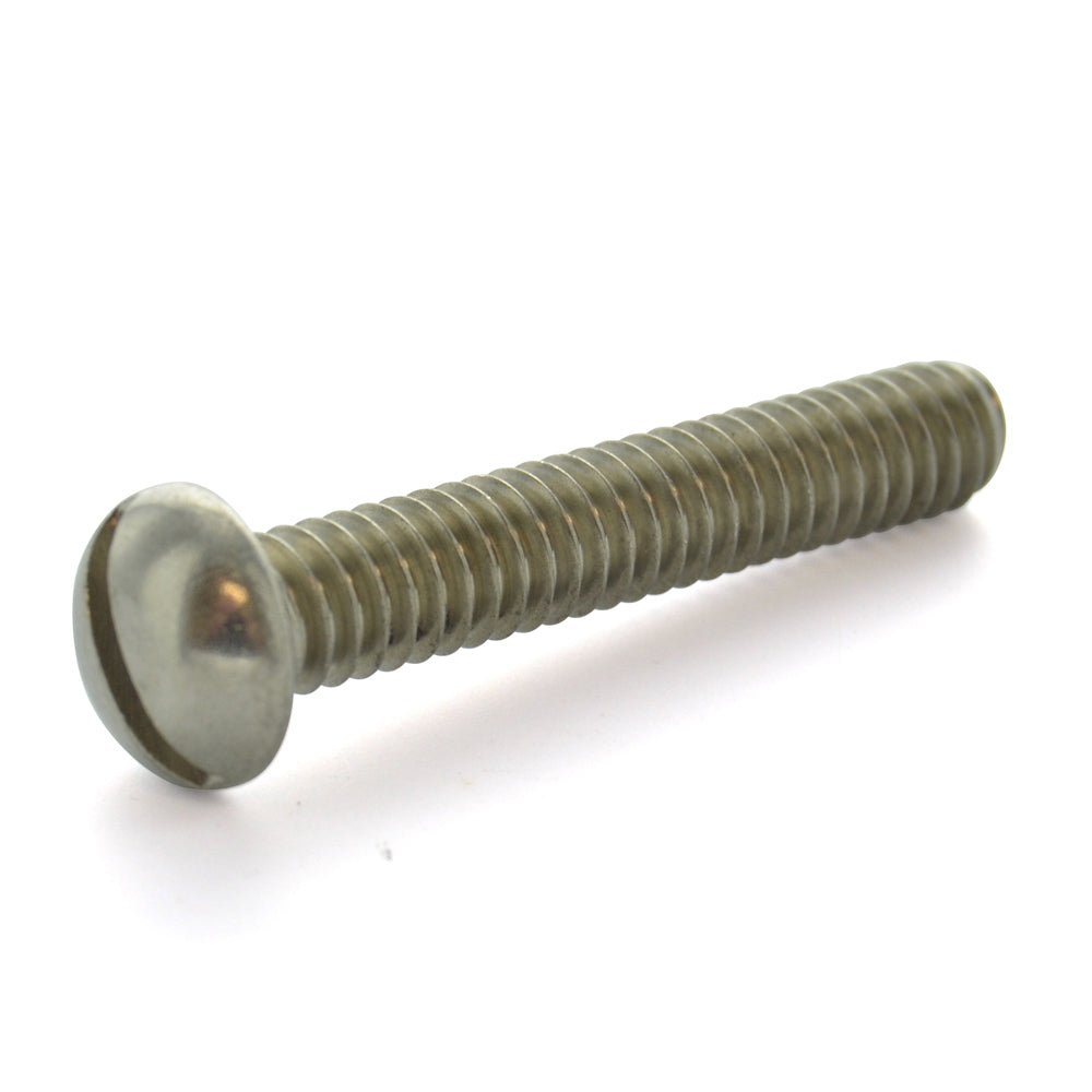 #10-32 x 2 Inch Fine Plain 18-8 (A2) Stainless Steel Slotted Drive Round Head Machine Screw