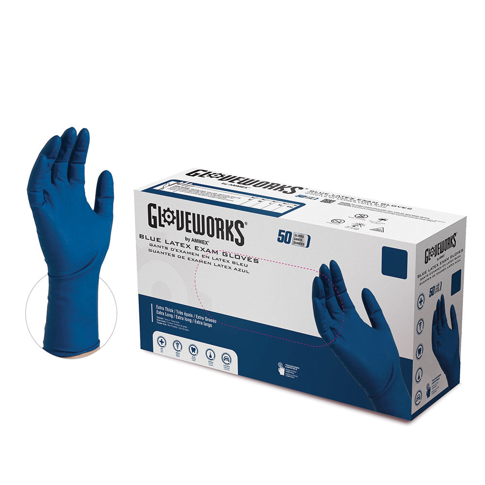 Medium GlovePlus® Heavy-Duty Powder-Free Latex Exam Gloves - Box of 50
