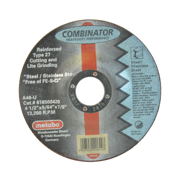 4 1/2 Inch x 7/8 Inch x 5/64 Inch A46U Grit Aluminum Oxide 13300 Rpm Type 27 Cutting and Grinding Wheel