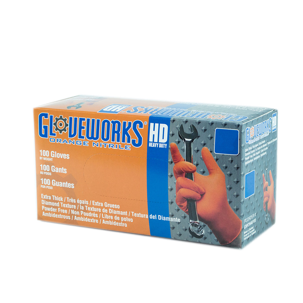 Ammex Gloveworks Heavy Duty Orange Nitrile Disposable Gloves - XX-Large
