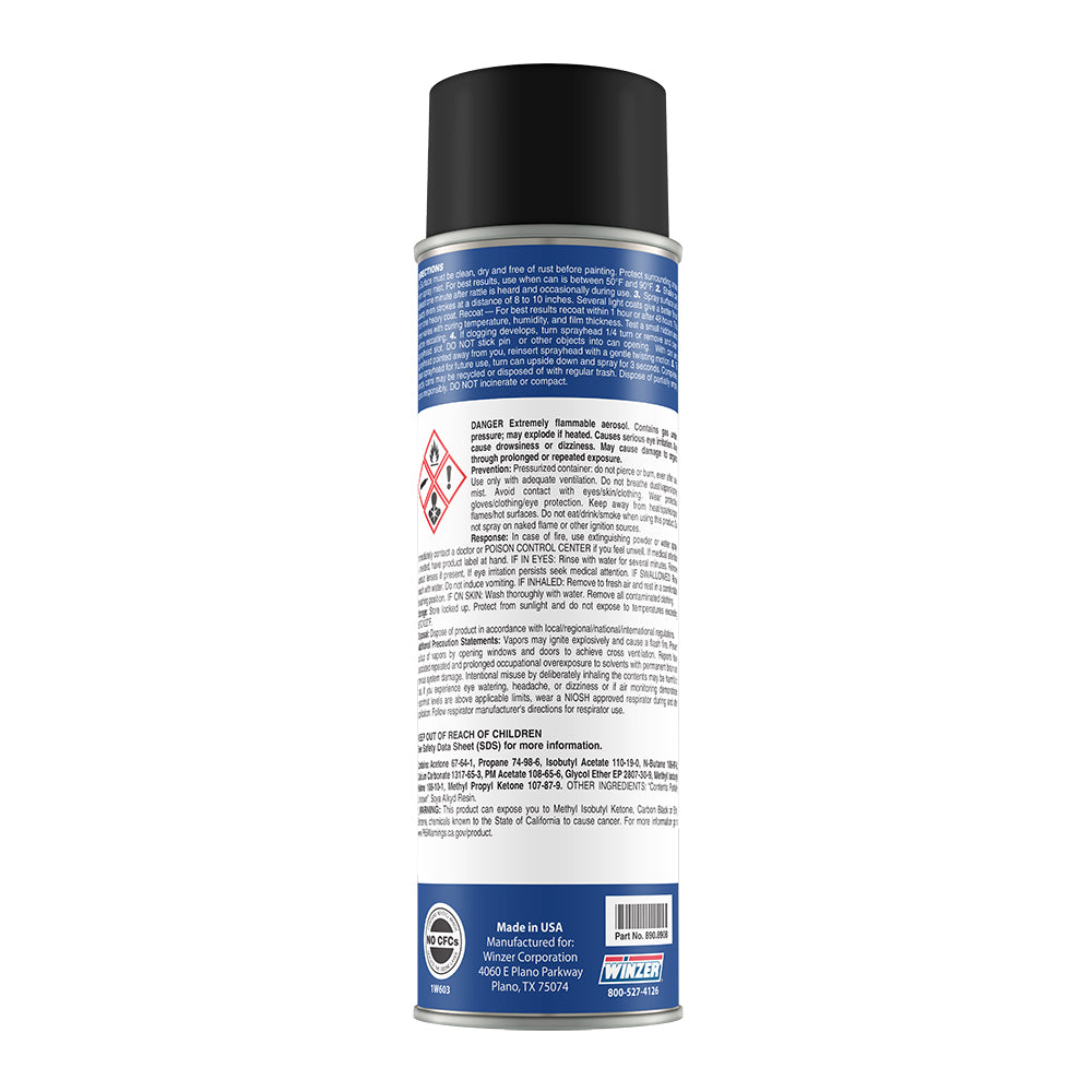 Winzer High Solids Semi-Gloss Satin Black Spray Paint 16 Oz Net Wt - Aerosol