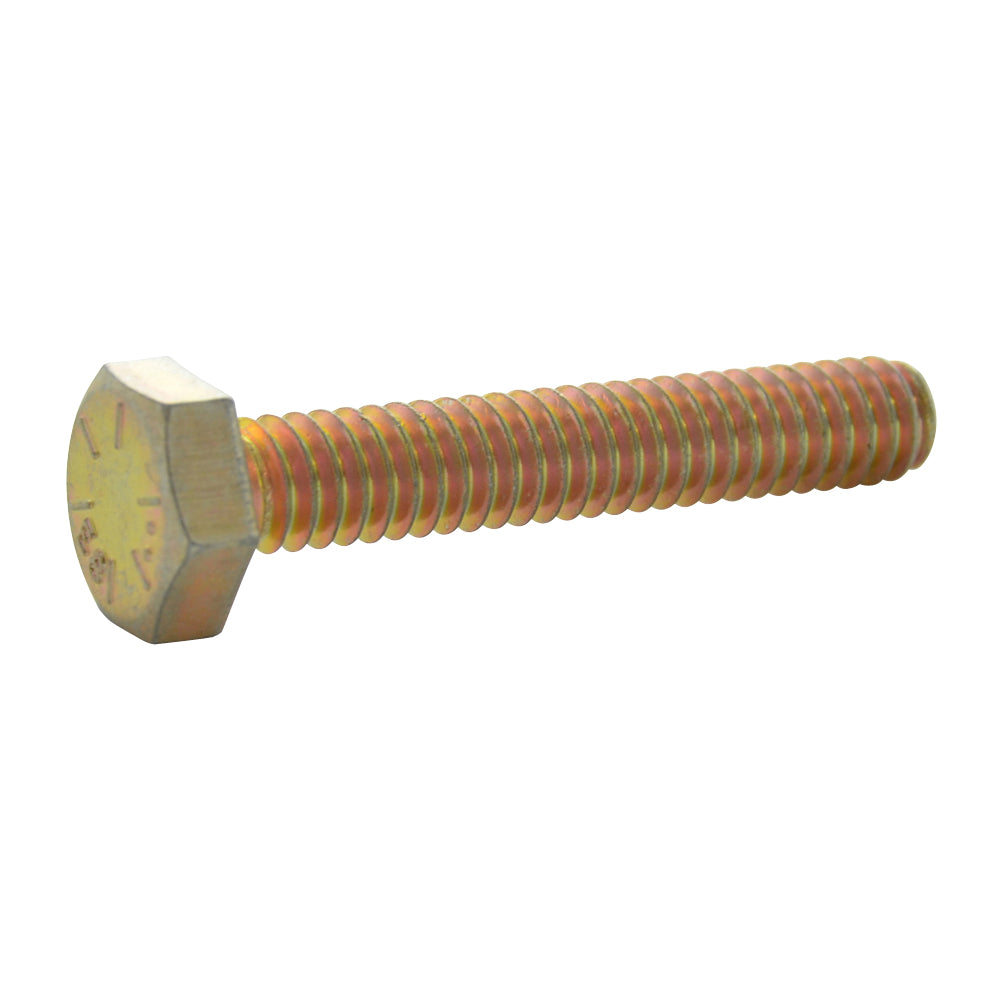 1/4"-20 x 1-1/2" Hex Head Fully Threaded Tap Bolt Grade 8 Yellow Zinc Plated Coarse.