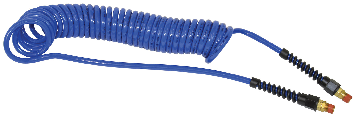 1/4 Inch Id x 3/8 Inch Od x 20 Inch 1/4 Inch Swivel Mnpt Dark Blue Polyurethane Flexcoil Air Hose With Reusable Strain Relief Fitting