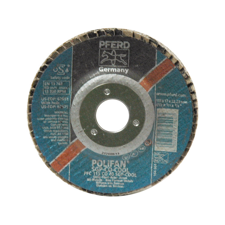 4-1/2 Inch x 7/8 Inch 40 Grit Ceramic Oxide Type 29 Conical Polifan Sgp Co-Cool Abrasive Flap Disc