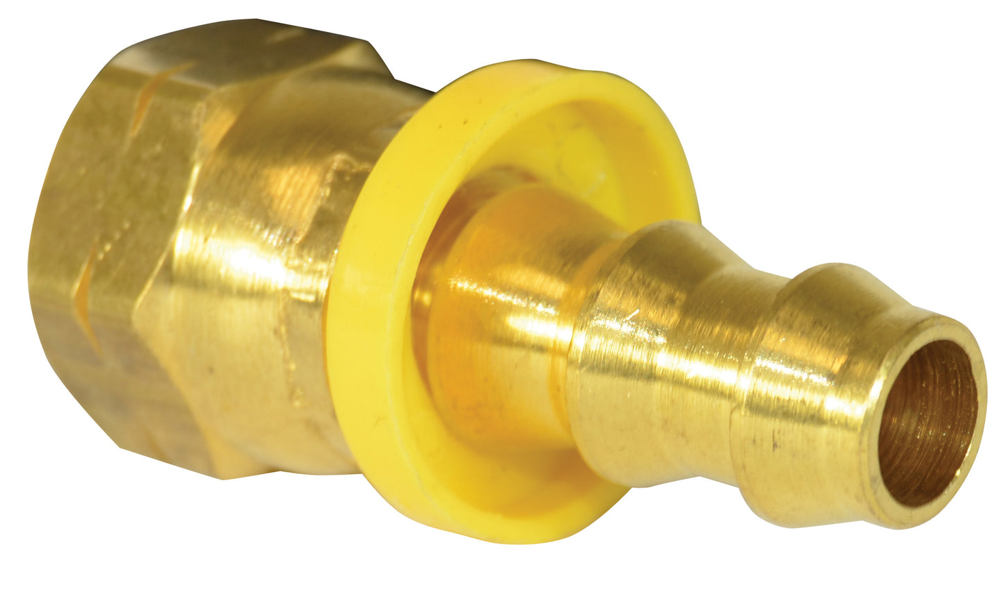 3/8 Inch x 3/8 Inch Barb Hose x Flare CA360 Brass Barb-Tite Sae 45-Degree Female Rigid Connector