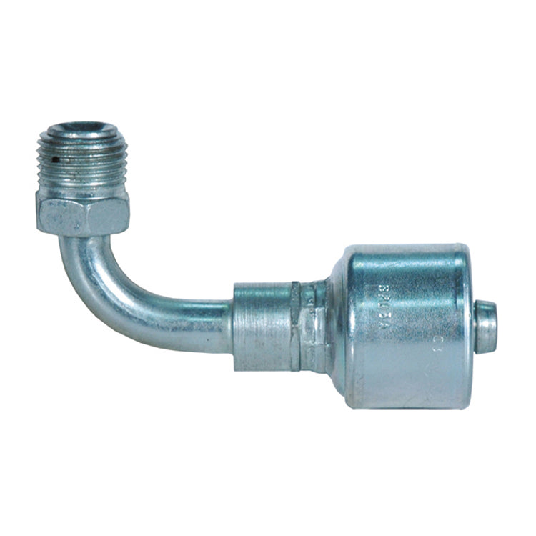 3/8 Inch x 7/16 Inch SAE Male Inverted Swivel - 90 Degree Bent Tube Tuffcoat Lead Free MegaCrimp Coupling