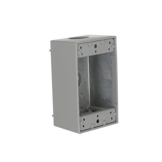 1-Gang Weatherproof Box- Three 3/4 in. Threaded Outlets- Gray