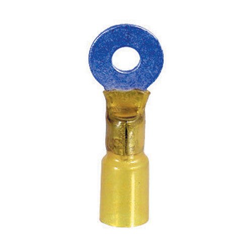 12-10 Gauge Ring Terminal #10 (Large Pattern) Stud Heat Shrink Nylon Insulated Yellow