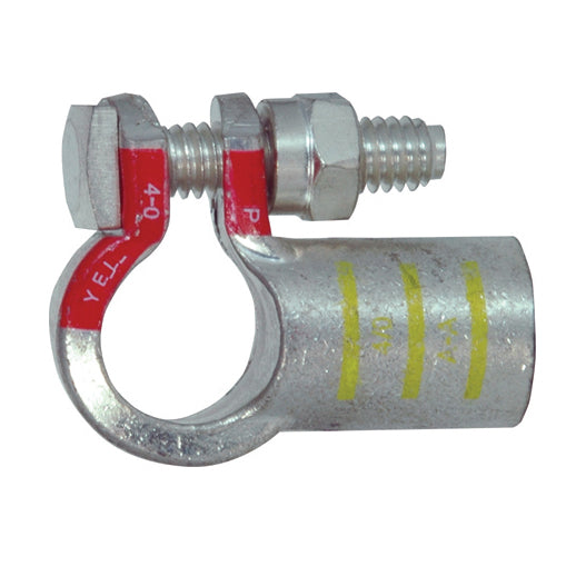 4/0 Awg Yellow A-A Electro-Tin Plated Solid Cast Copper Heavy Duty Positive Eco-Max® Right Elbow Terminal