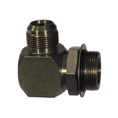 1 Inch x 1-1/4 Inch 10000 psi Zinc Plated Yellow Dichromate Carbon Steel Male Boss O-Ring 90 Degree Elbow To Male Jic 37 Degree Male Boss O-Ring Adapter
