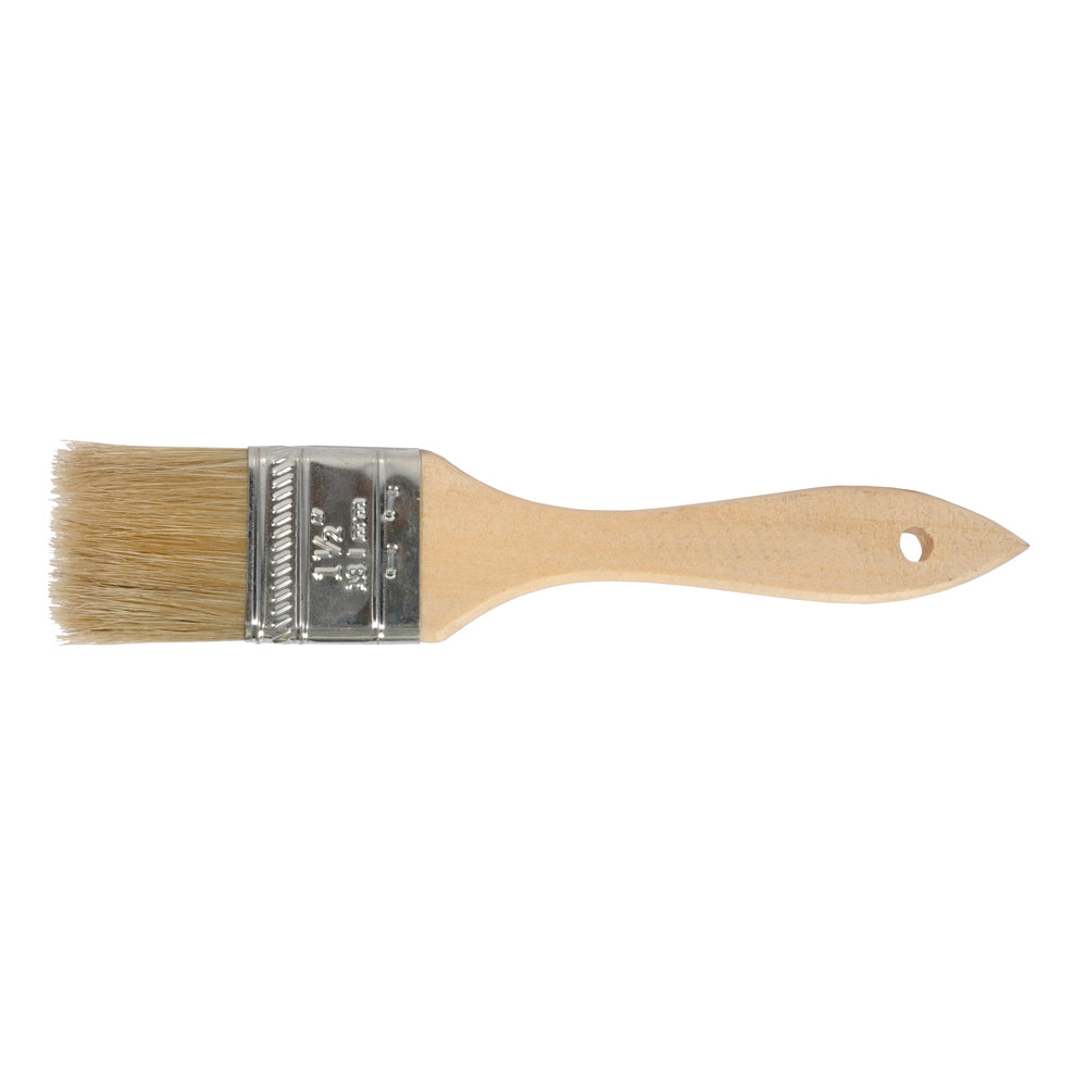 1-1/2 Inch x 7-1/2 Inch Smooth Sanded Tin Ferrule Handle White 100% Bristle Chip Brush