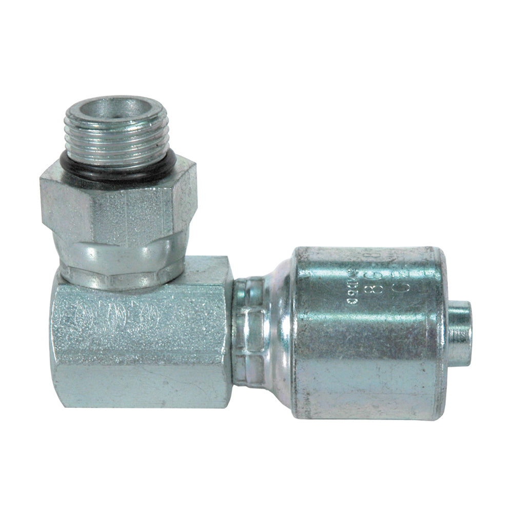 1/2 Inch x 5/8 Inch Male O-Ring Boss Swivel - 90 Degree Bent Tube Tuffcoat Lead Free MegaCrimp Coupling