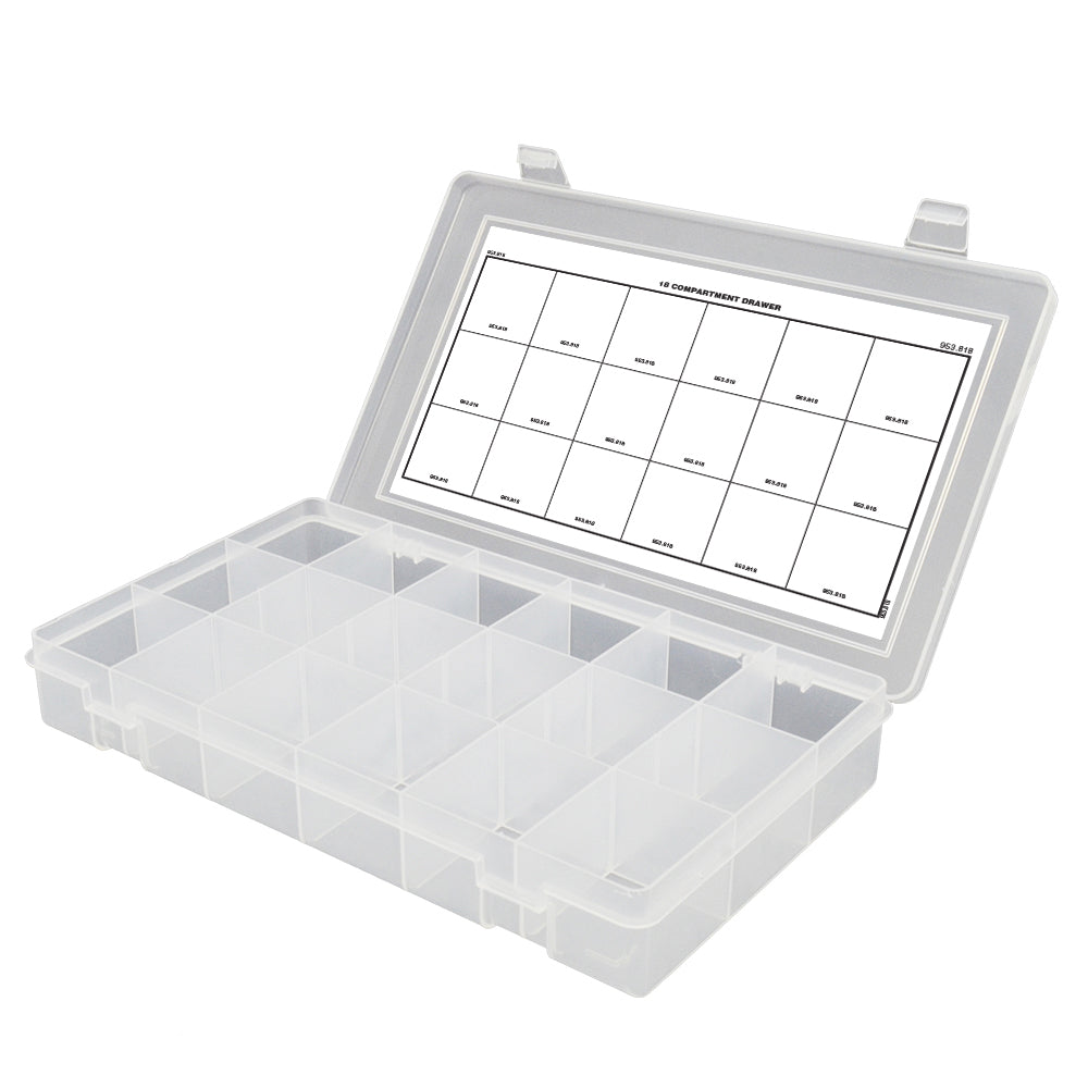18 Compartment 11 Inch x 1-3/4 Inch x 6-3/4 Inch Clear Polypropylene Box