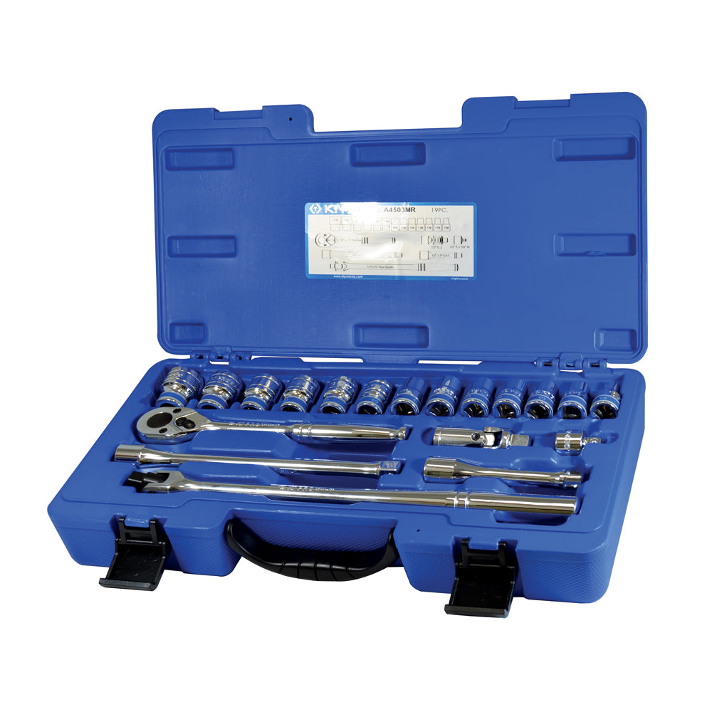 1/2" Drive Metric 6Pt Socket Set- 19 Piece