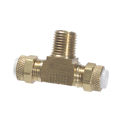 1/4 Inch x 1/8 Inch Brass Poly-Fit Flareless Tube Male Branch Tee