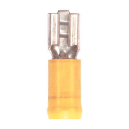 12-10 Gauge Female Push On Connector 1/4" Tab Nylon Insulated Yellow