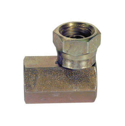 1/2 Inch x 3/8 Inch 3500 psi Zinc Plated Yellow Dichromate Carbon Steel Female Pipe Swivel To Female Pipe 90 Degree Elbow Swivel Adapter