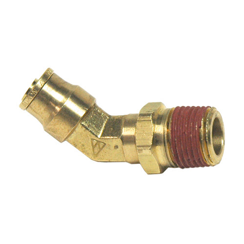 3/8 Tube x 1/8 Inch Push On Brass Push On Air Brake 45 Degree Male Elbow Swivel