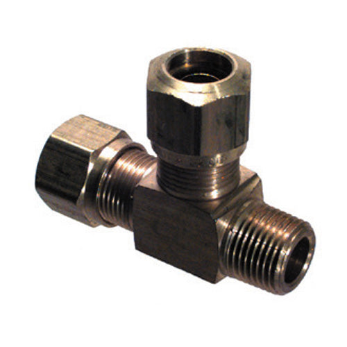 3/8 X 3/8 X 1/4 Inch Brass Male Run Tee D.O.T. Air Brake Fitting