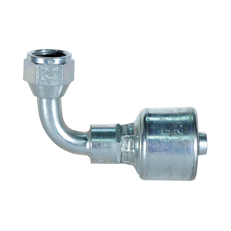 1/4 Inch x 3/8 Inch MEGA CRIMP JIC 37-DEGREE FEMALE SWIVEL 90-DEGREE ELBOW MEDIUM DROP