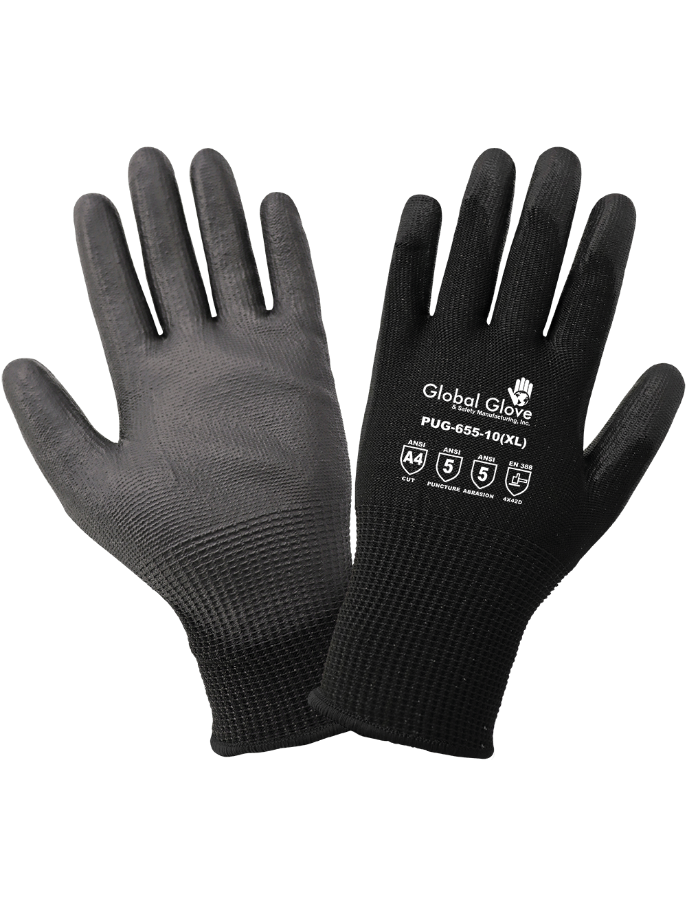 Smooth Polyurethane-Coated Black Seamless HPPE Cut, Abrasion, and Puncture Resistant Gloves XX-Large