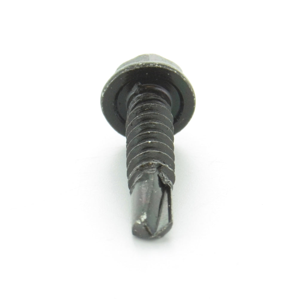 #10 x 1-1/2 Inch Black Oxide Hardened Steel #3 Point Indented Hex Washer Head Self-Drilling Tek Screw