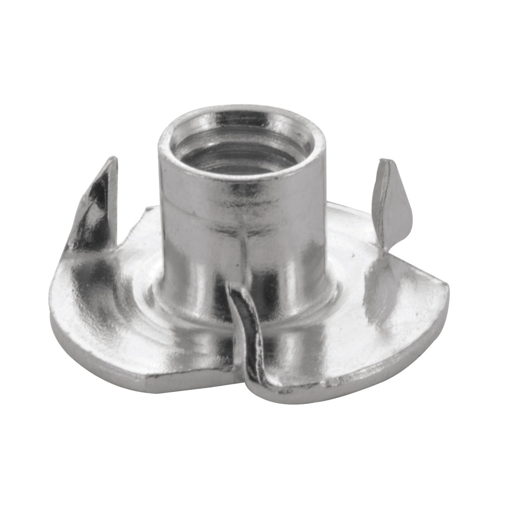 1/4-20 Coarse 3 Prongs Zinc Plated Steel Straight Barrel T-Nut