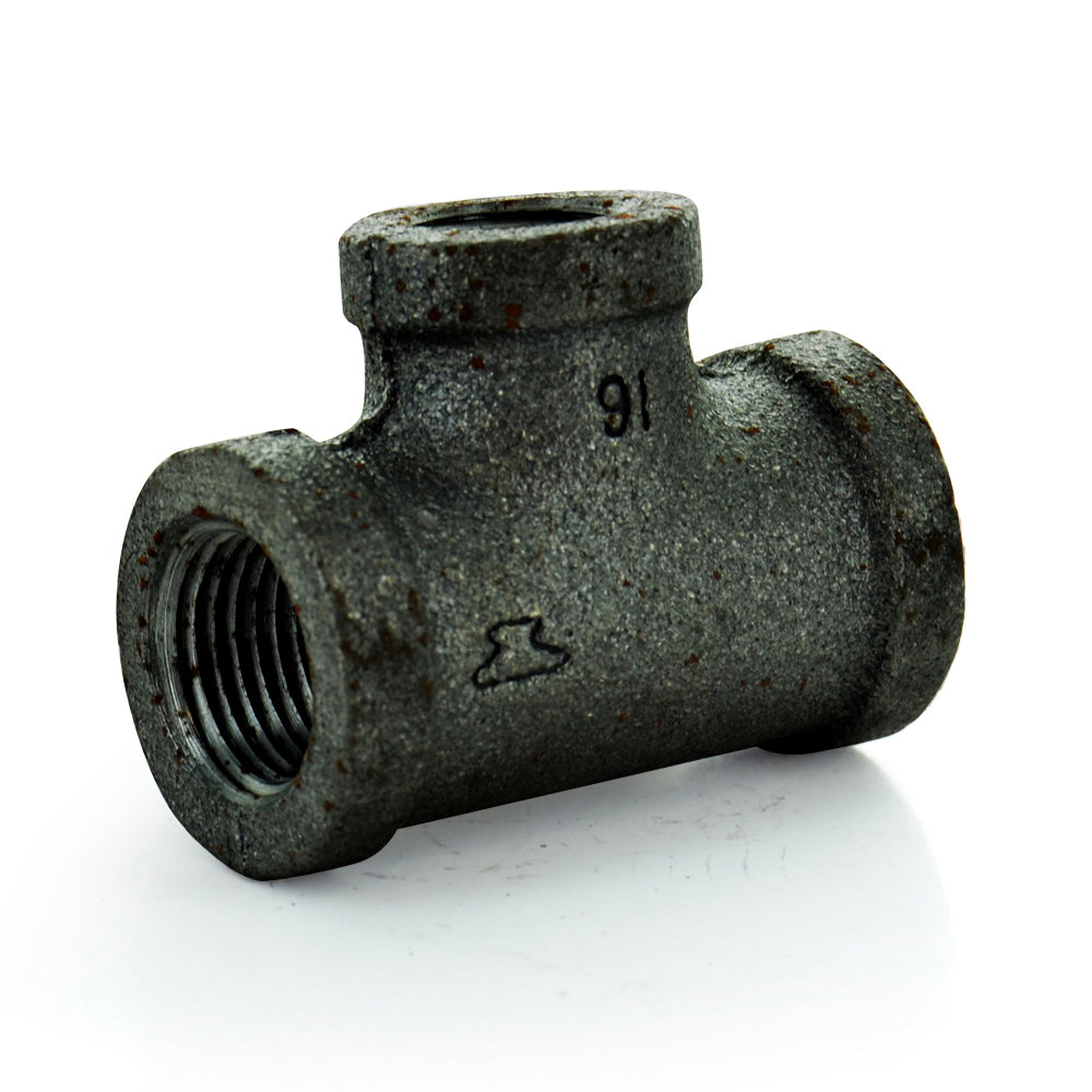 3/4" X 1/2" X 3/4" Schedule 40 Female NPT Black Welded Malleable Iron Reducing Tee USA
