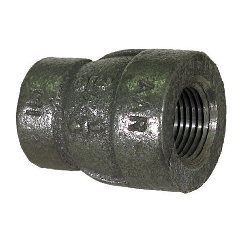1/2 Inch x 3/8 Inch Sch 80 FNPT Black Malleable Iron Reducing Coupling