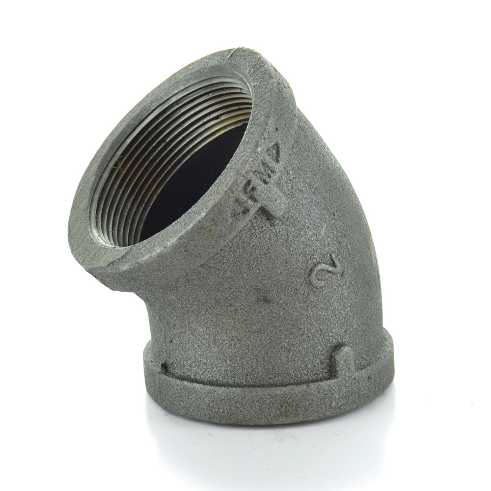 1-1/2" Schedule 40 Female NPT Black Malleable Iron 45 Degree Elbow