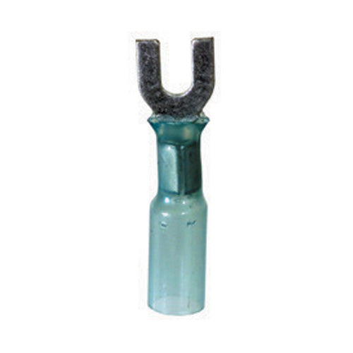 16-14 Gauge Fork Spade Terminal #6 Stud Heat Shrink Nylon Insulated Blue