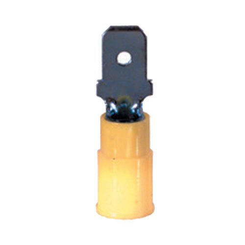 12-10 Gauge Male Push On Connector 1/4" Pvc Insulated Yellow