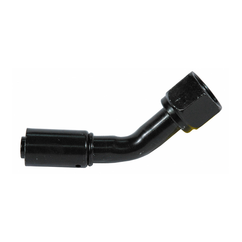 5/8 Inch x 1/2 Inch Carbon Steel 757E Series Coll-O-Crimp Bumped Tube O-Ring Female Swivel 45 Degree Tube Elbow