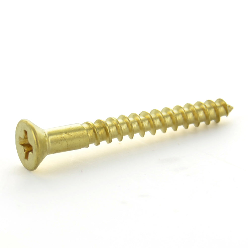 #10 x 1 Inch Plain Brass Phillips Flat Head Wood Screw