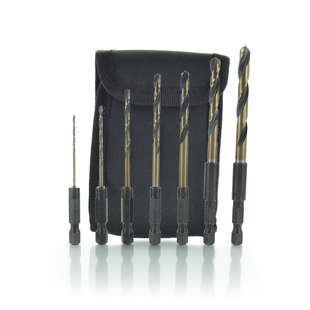 7 Piece 1/4 Inch Quick Release Drills Set With Quick Release Adaptor and Soft Pouch