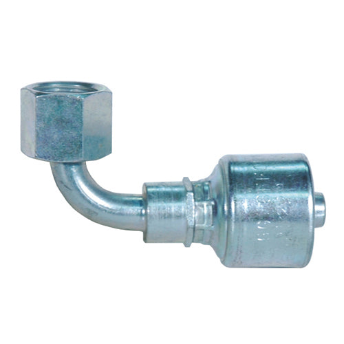 1/2 Inch x 1/2 Inch Female Flat-Face O-Ring Swivel - 90 Degree Tube Tuffcoat Lead Free MegaCrimp Coupling