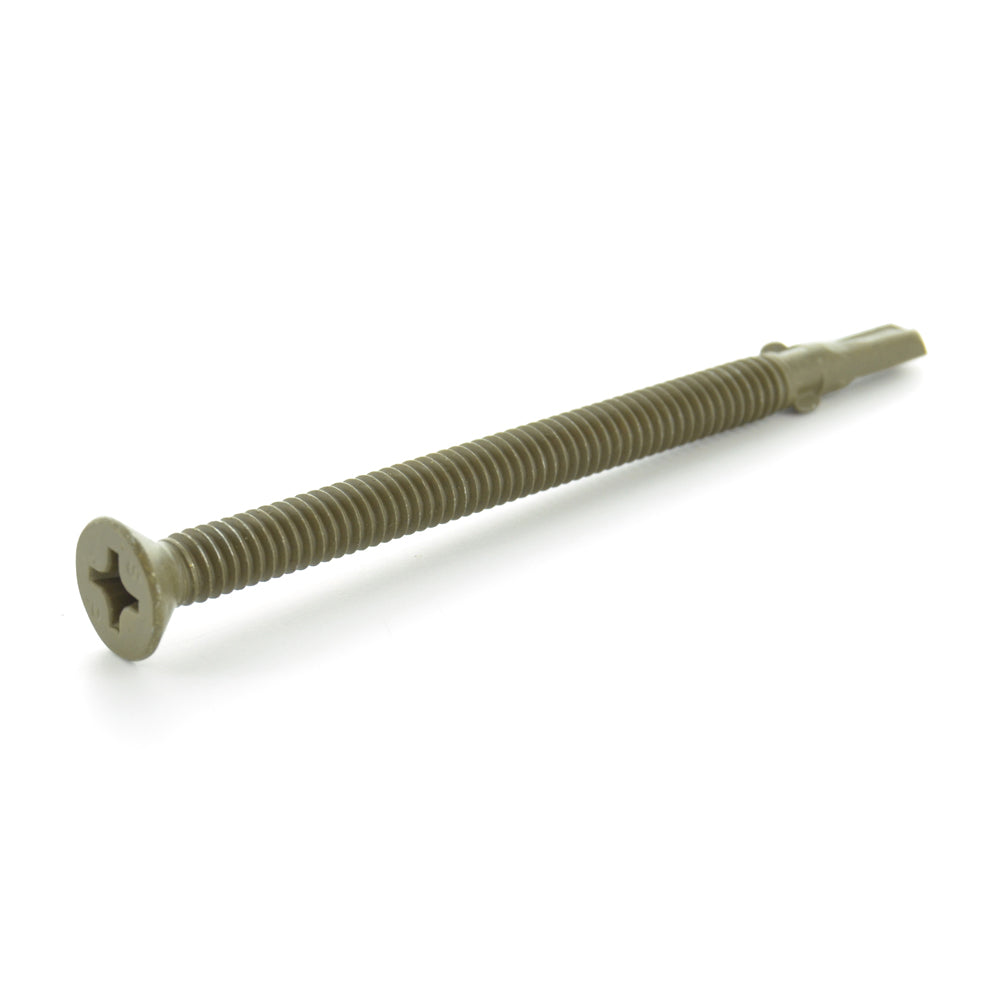 1/4-20 x 2-3/4 Inch Coated Steel #4 Point Flat - Countersunk Head Self-Drilling Tek Screw With Wings
