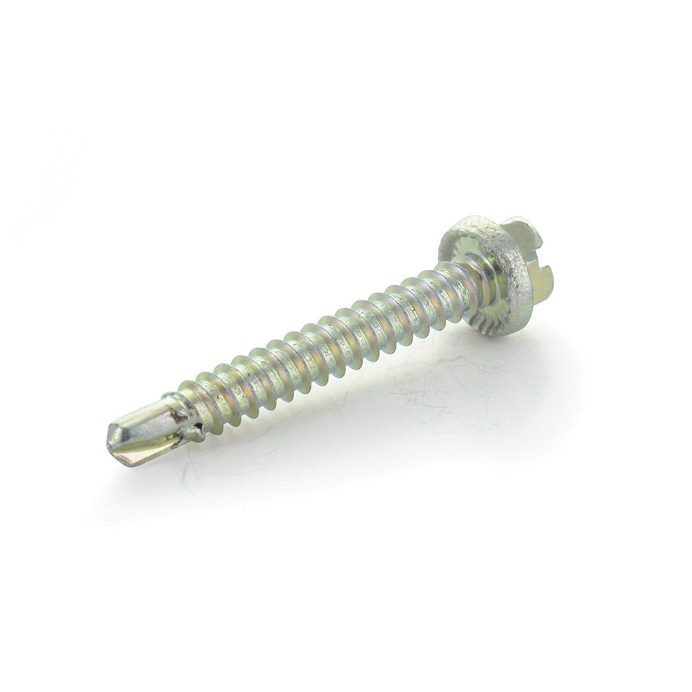 #12-14 x 3/4 Inch Slotted Hex Washer Head Drill Point Tek Crimptite Zinc