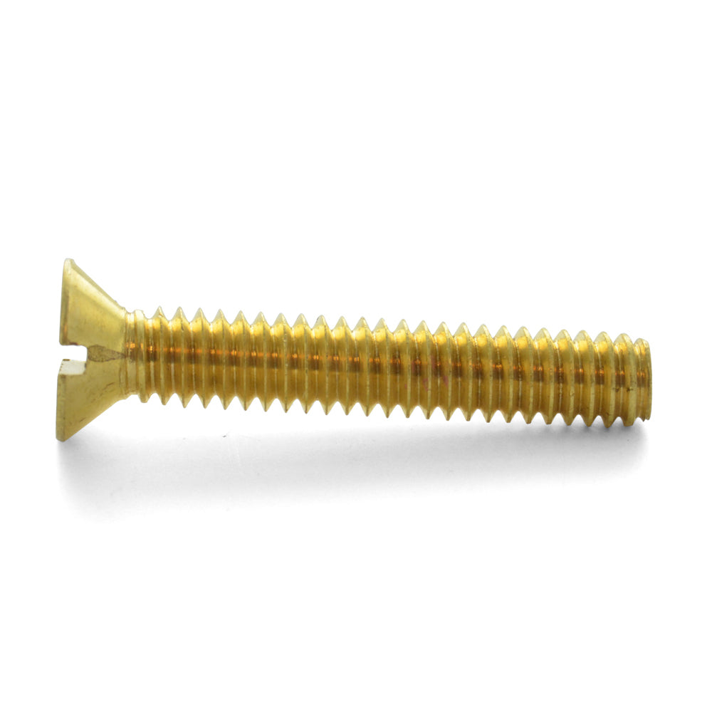 1/4-20 x 2 Inch Coarse Plain Brass Slotted Drive Flat Countersunk Head Machine Screw