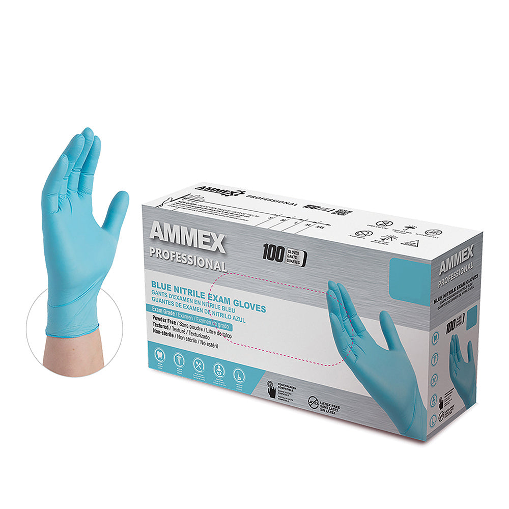 AMMEX Professional Blue Nitrile Powder Free Exam Small Gloves