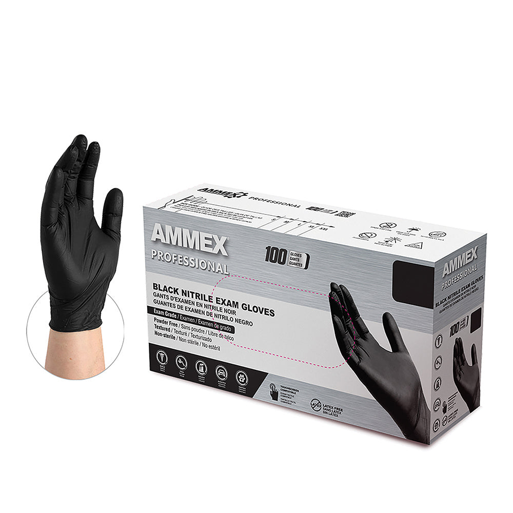 Ammex Black Powder-Free Nitrile Exam Gloves - X-Large