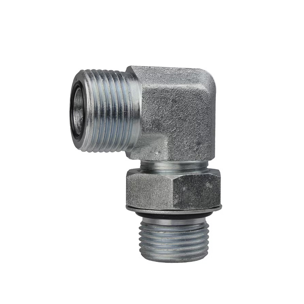3/4 Inch 6000 psi Zinc Plated With Clear Trivalent Chromatic Carbon Steel Male Boss O-Ring 90 Degree Elbow To Flat Face O-Ring Male Boss O-Ring Adapter
