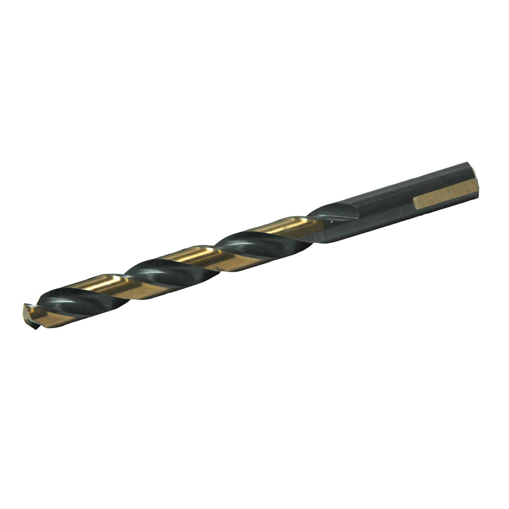3/16 Inch Wolverine 140-Degree Split Point Jobber Length Drill Gold Finish Hi-Moly Tool Steel With 3 Flats
