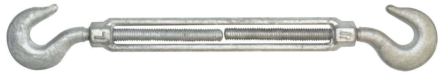 1/2 Inch x 12 Inch Hot Galvanized 1030 Carbon Steel Hook and Hook Turnbuckle