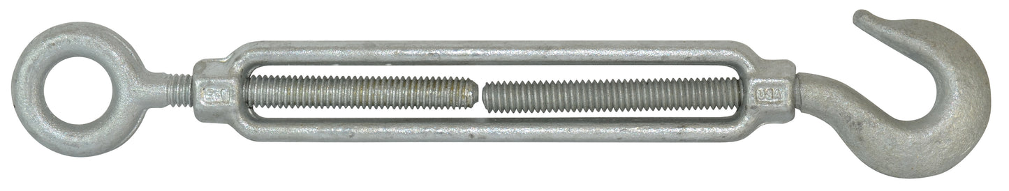 5/16 Inch x 4-1/2 Inch Hot Galvanized 1030 Carbon Steel Hook and Eye Turnbuckle.