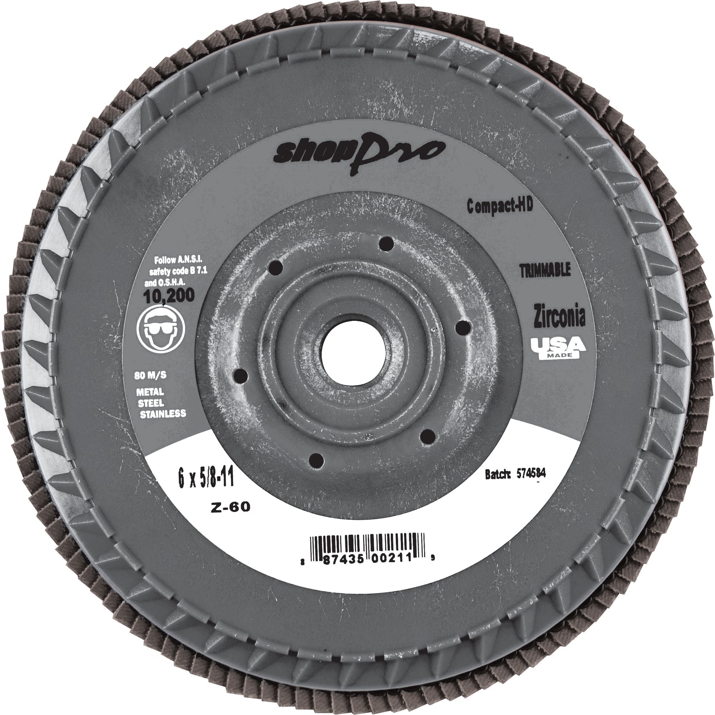6 Inch x 5/8-11 Inch Shop Pro Trimmable Flap Disc - 40 Grit