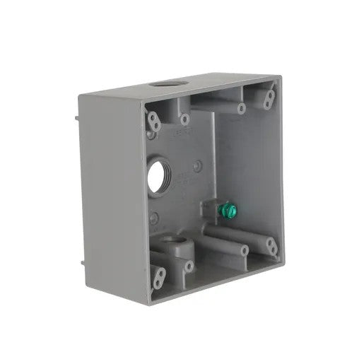 2-Gang Weatherproof Box- Three 1/2 in. Threaded Outlets- Gray