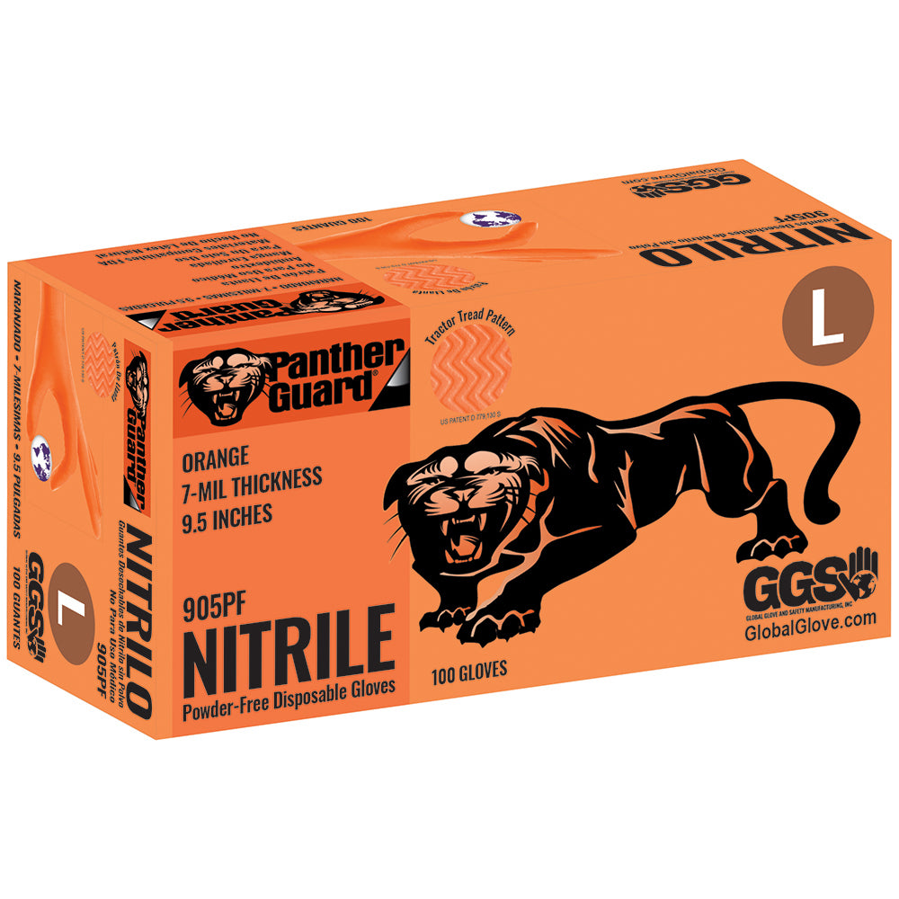 Panther-Guard Nitrile Powder-Free Industrial Orange 7-Mil Tractor Tread Disposable Gloves X-Large